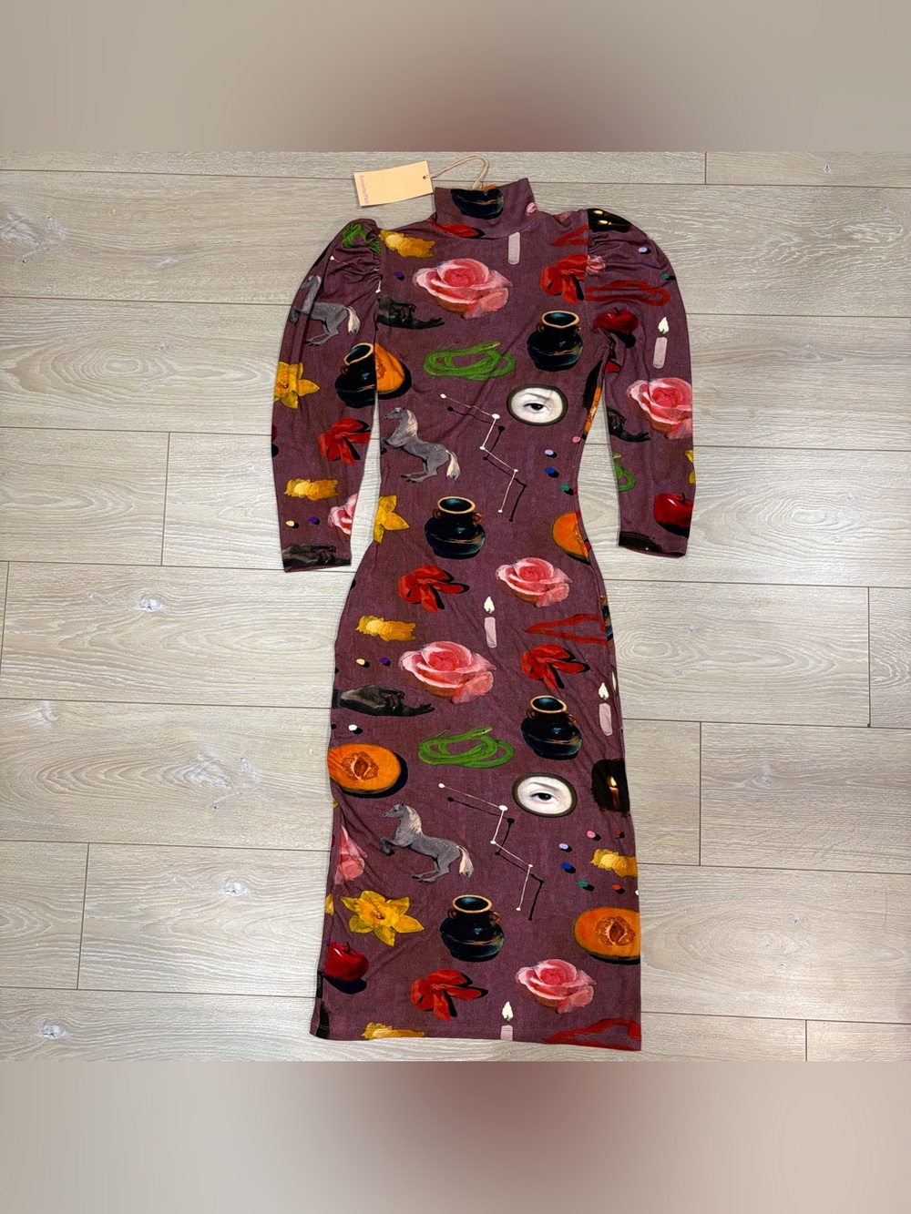 Samantha Pleet Demeter Dress Token Print Jenna Gribbon Art Motif Size XS NWT